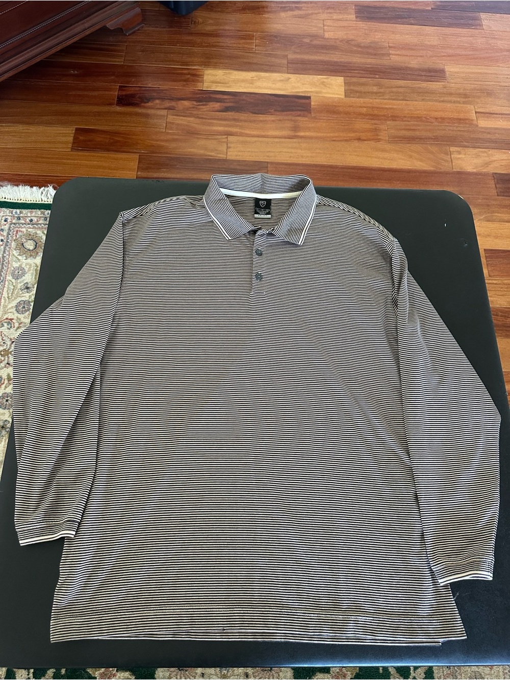 Nike Golf Men's Long-Sleeve Polo Shirt - Black & Tan Stripe Size XL